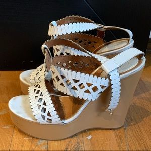 Chloe White Nude Scalloped Wedge Sandal - 39.5